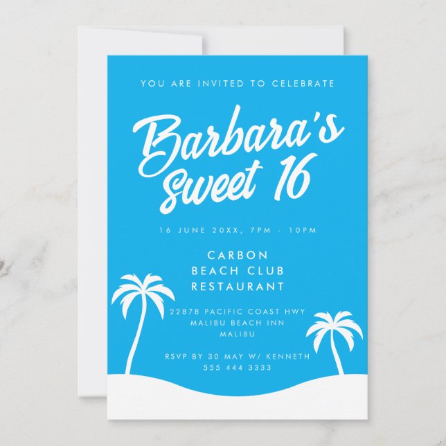 Invitation Jolie Blue Summer Beach Party Sweet 16 (Devant)