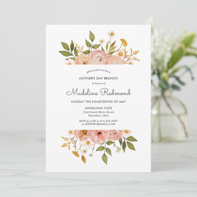 Invitation Jolie Bohème Fleur Mothers Day Brunch (Debout devant)
