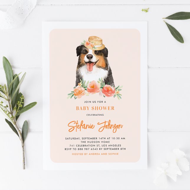 Invitation Jolie bordure Collie Pêche Baby shower Floral (Créateur téléchargé)
