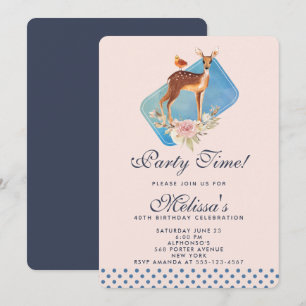 Invitation Jolie Brown aquarelle Cerf fête d'anniversaire