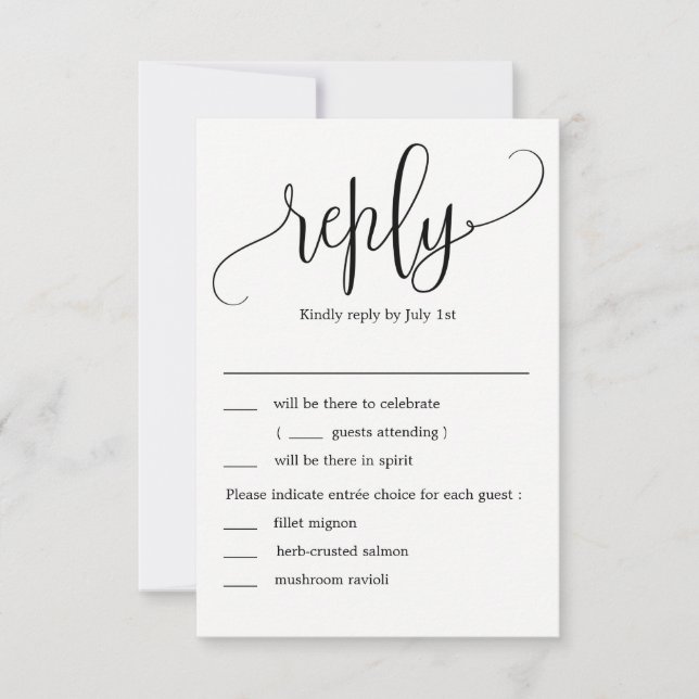 Invitation Jolie calligraphie de mariage RSVP avec des option (Devant)
