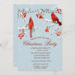 Invitation Jolie Cardinal Rouge Arbre Neige Noël