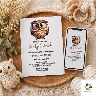 Invitation Jolie Caricature Chouette Baby Shower Garçon