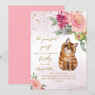 Invitation Jolie Chat Perfect Pawty (fête) Fille 2e anniversa