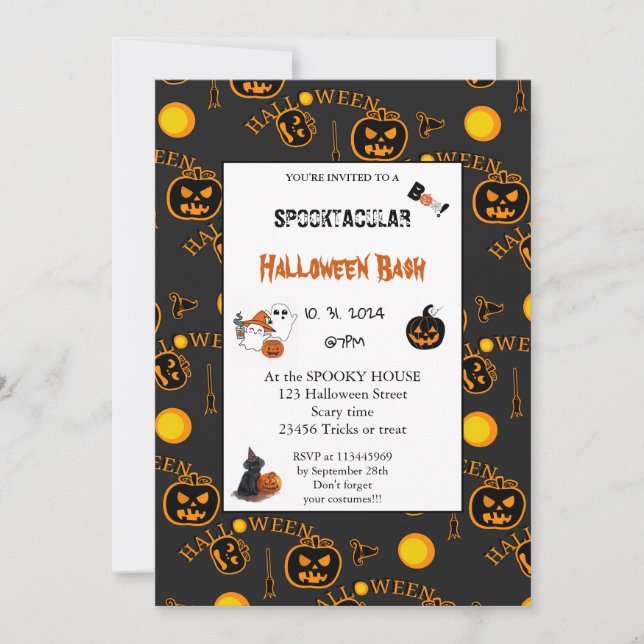 Invitation Jolie citrouille Boo fête d'Halloween (Devant)