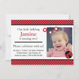 Invitation Jolie coccinelle, pois rouges et noirs anniversair