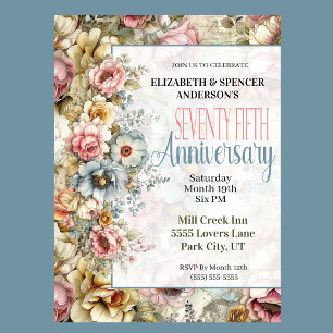Invitation Jolie Collage Floral 75e Anniversaire de Mariage