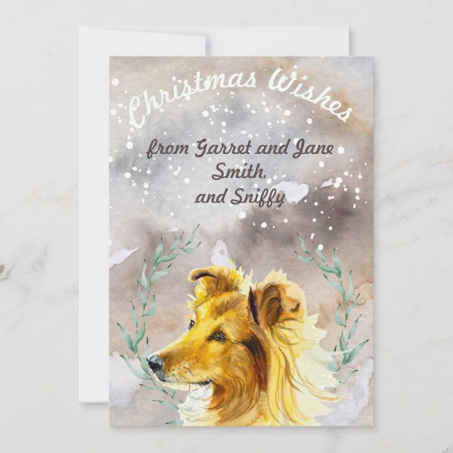 Invitation Jolie Collie sur l'aquarelle de Noël enneigée pers (Devant)