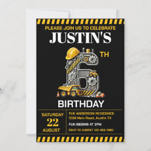 Invitation Jolie construction 6e fête d'anniversaire