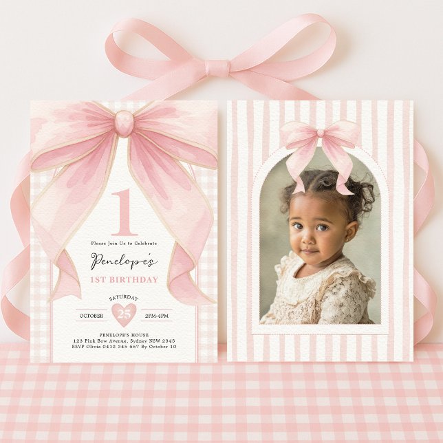 Invitation Jolie coquette Bow rose Ruban Girl 1er anniversair (Créateur téléchargé)
