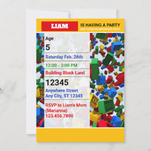 Invitation Jolie couleur briques de construction Anniversaire