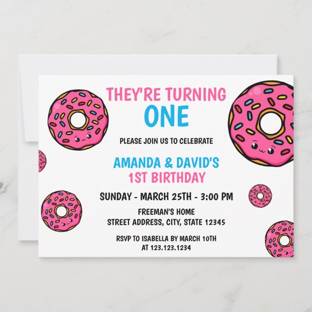 Invitation Jolie couleur Kawaii Donut Twin Joint 1er annivers (Devant)