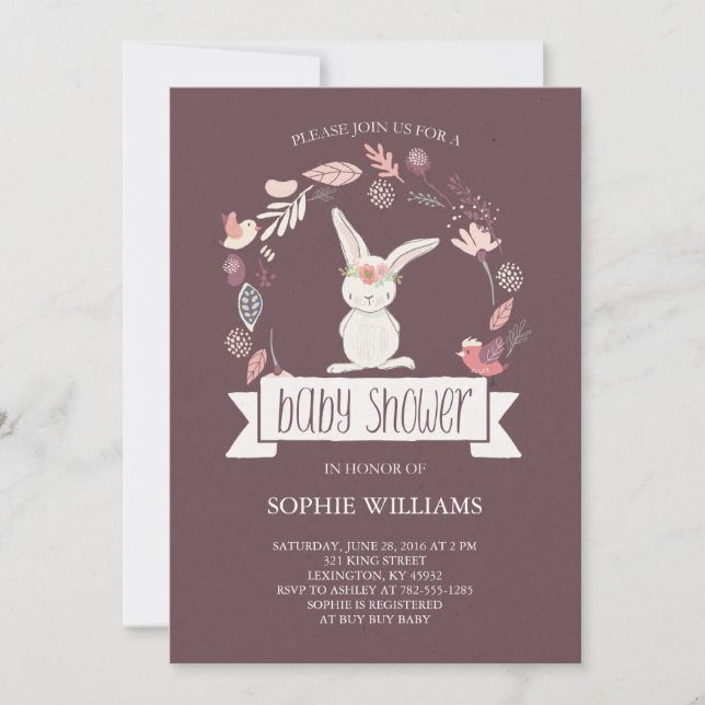 Invitation Jolie couronne de fleurs avec Baby shower de lapin (Devant)