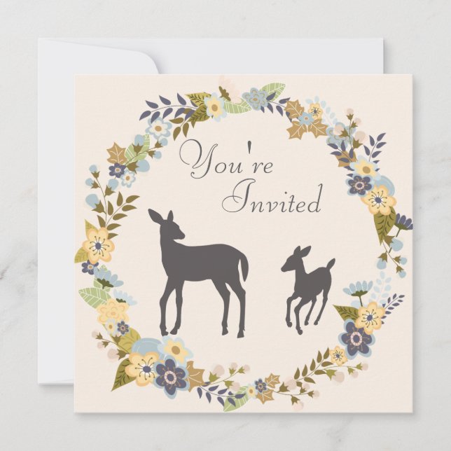 Invitation Jolie couronne de fleurs Deer Baby shower Invitati (Devant)