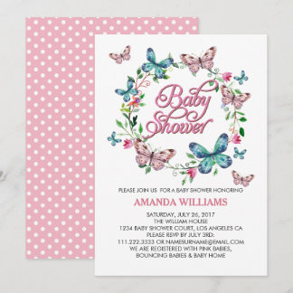 Invitation Jolie couronne de printemps et BABY SHOWER papillo