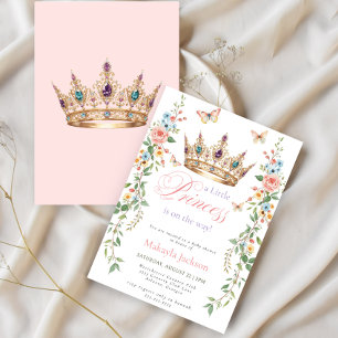 Invitation Jolie Couronne Dorée de Princesse Fête de Naissanc
