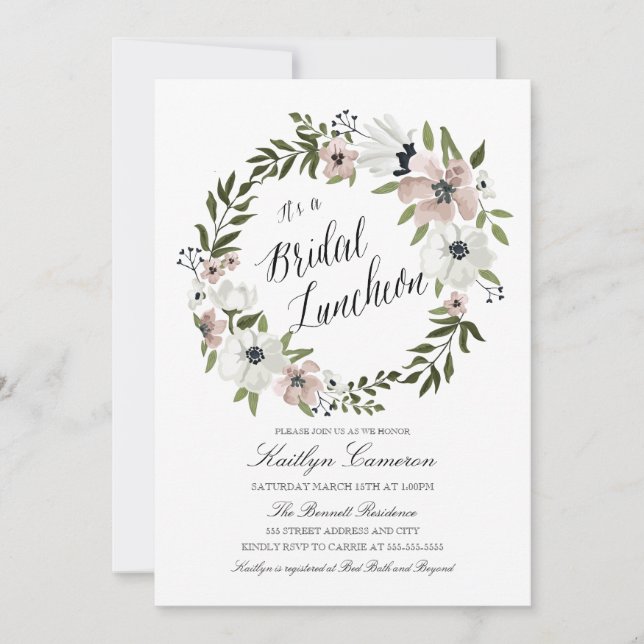 Invitation Jolie couronne florale - Déjeuner nuptial (Devant)