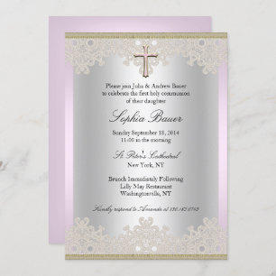 Invitation Jolie croix dentelle Baptême/Christening Invitatio