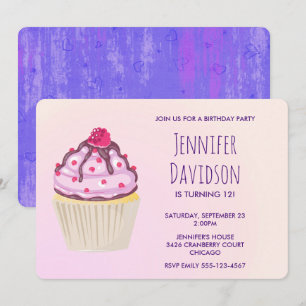 Invitation Jolie Cupcake avec Framboise sur le Dessus
