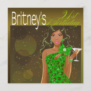 Invitation Jolie dame Anniversaire Cocktail olive/vert