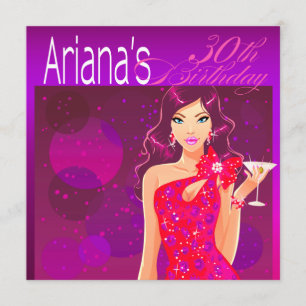 Invitation Jolie dame Anniversaire Cocktail Party violet/roug