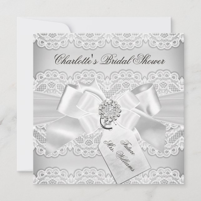 Invitation Jolie dentelle d'argent et poubelle nuptiale de do (Devant)