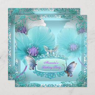 Invitation Jolie dentelle de papillon pourpre Turquoise Anniv
