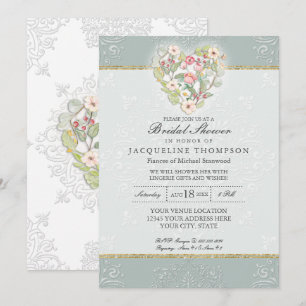 Invitation Jolie dentelle Dusty Silver Sage Fête de l'mariée