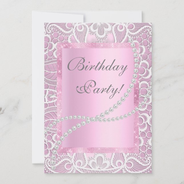 Invitation Jolie dentelle et perles élégante d'anniversaire s (Devant)