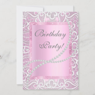 Invitation Jolie dentelle et perles élégante d'anniversaire s