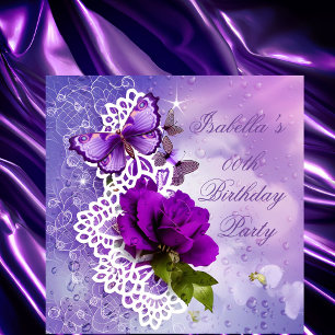 Invitation Jolie dentelle Fleurs papillon pourpre Anniversair