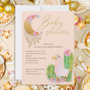 Invitation Jolie Désert Bohème Chic Cactus Lama Baby Shower
