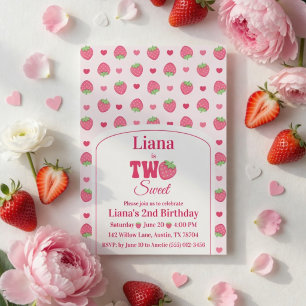 Invitation Jolie Deux Mignonne Fille aux Fraises 2e Anniversa