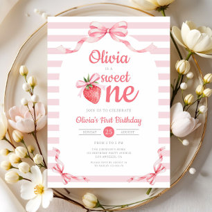 Invitation Jolie Douce Fille à la Fraise 1er Anniversaire