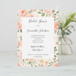 Invitation Jolie douche de mariage florale crème pêche