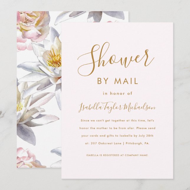 Invitation Jolie douche florale et Broussaillée par courrier (Devant / Derrière)