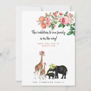 Invitation Jolie Eléphante Giraffe Grossesse Florale Annonce