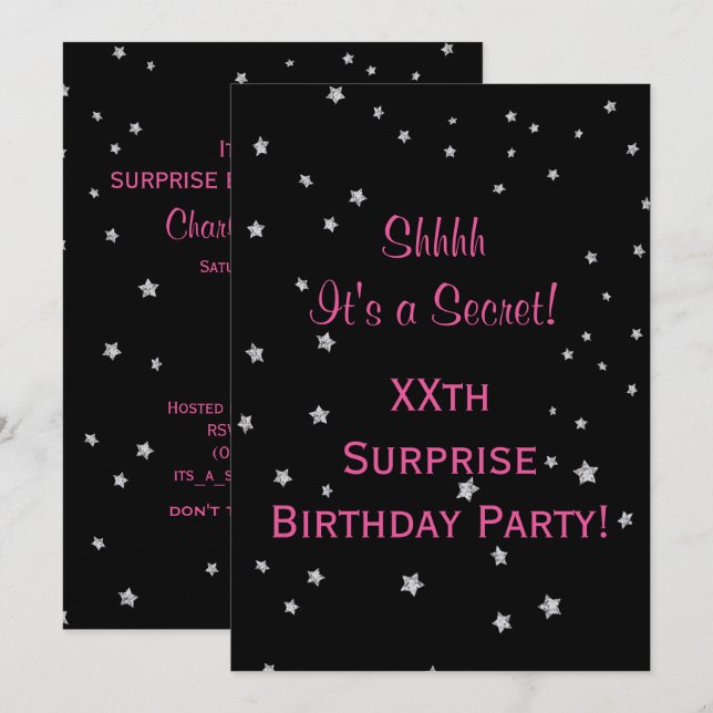 Invitation Jolie étoile d'argent Surprise Anniversaire (Devant / Derrière)