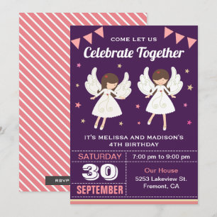 Invitation Jolie Fairy Twin Girls Anniversday Party Invitatio