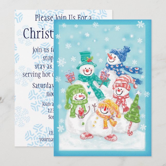 Invitation Jolie famille des neigeurs de Noël dans la neige (Devant / Derrière)