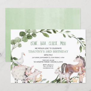 Invitation Jolie ferme animaux verdure garçon fête d'annivers