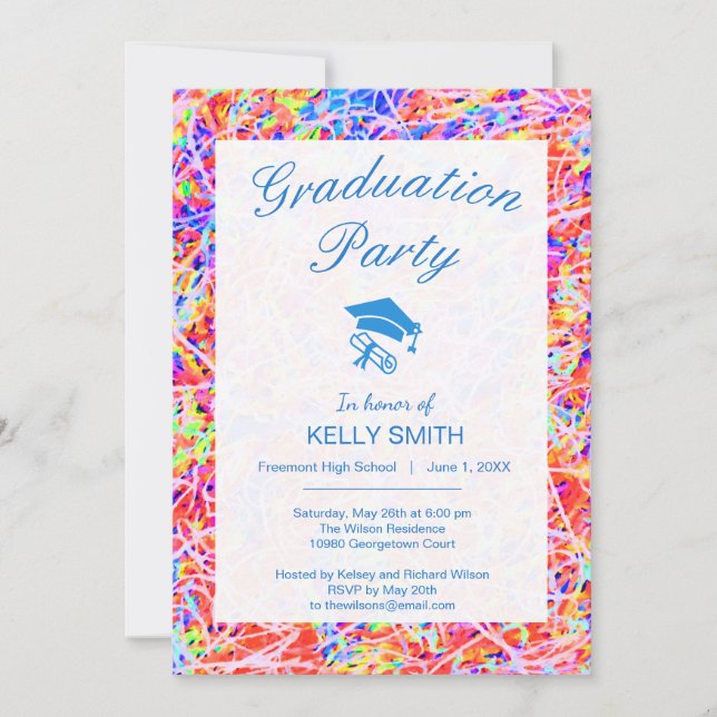 Invitation Jolie fête abstraite de graduation en peinture col (Devant)