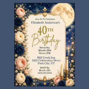 Invitation Jolie Fête d'anniversaire 40 ans sous la lumière d