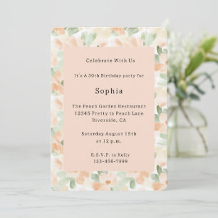 Invitation Jolie Fête d'anniversaire aux fleurs de pêche