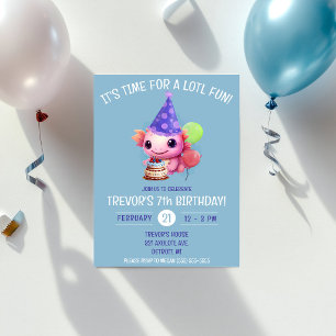 Invitation Jolie fête d'anniversaire Axolotl rose et bleu