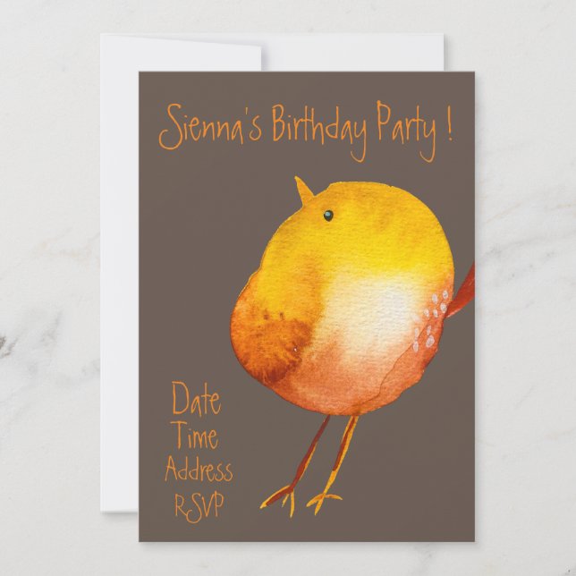 Invitation Jolie fête d'anniversaire colorée d'oiseau d'aquar (Devant)
