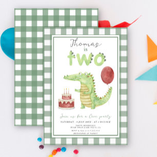 Invitation Jolie Fête d'anniversaire Crocodile Aquarelle Deux