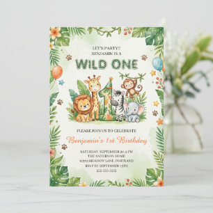 Invitation Jolie fête d'anniversaire d'animaux de la jungle p