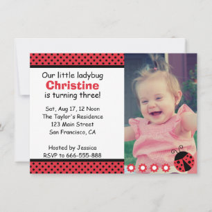 Invitation Jolie fête d'anniversaire de coccinelle, 3 ans, po