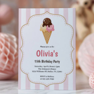 Invitation Jolie Fête d'Anniversaire de Crème Glacée pour Ado